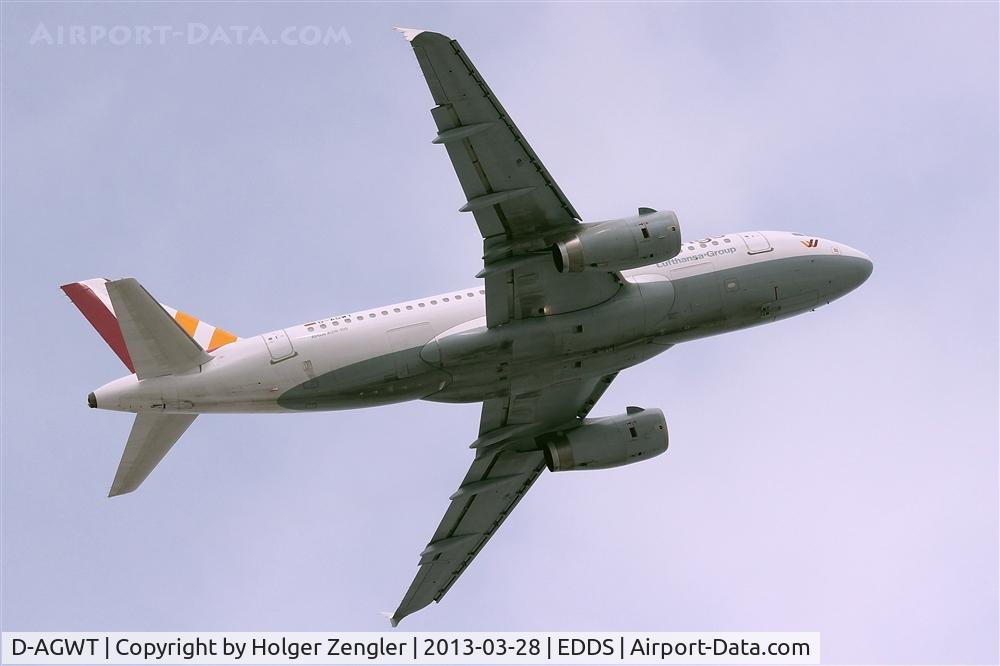 D-AGWT, 2012 Airbus A319-132 C/N 5043, Leaving STR in new livery....