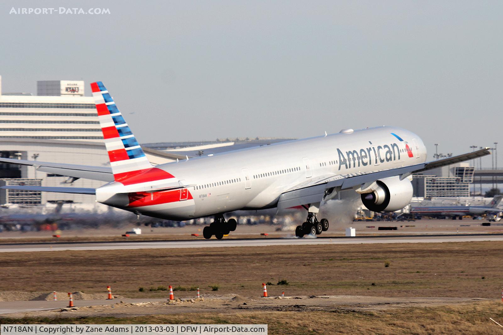 N718AN, 2012 Boeing 777-323/ER C/N 41665, New American Airlines livery 777-300 landing at DFW Airport.