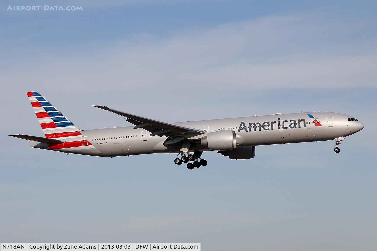 N718AN, 2012 Boeing 777-323/ER C/N 41665, New American Airlines livery 777-300 landing at DFW Airport.