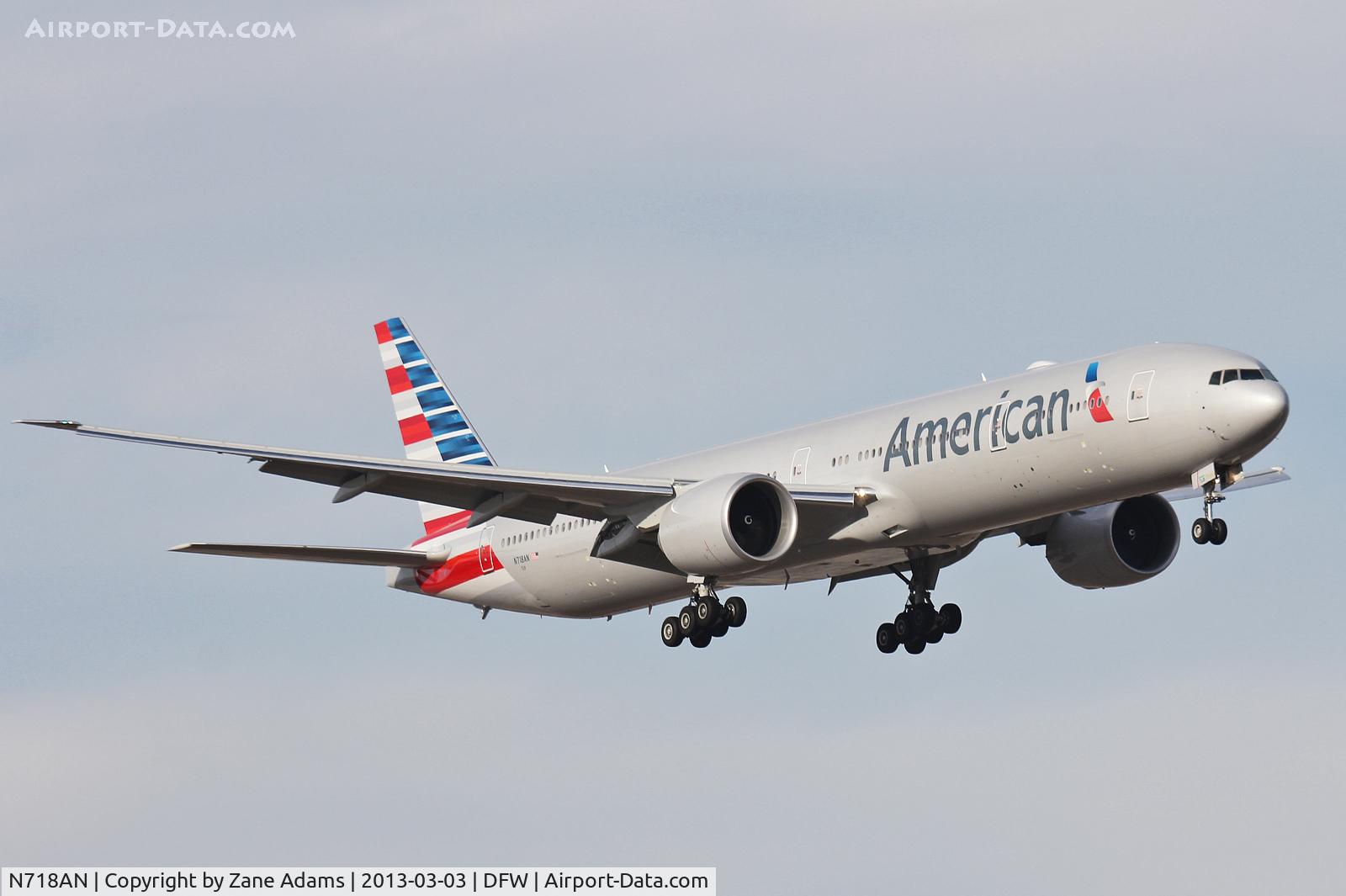 N718AN, 2012 Boeing 777-323/ER C/N 41665, New American Airlines livery 777-300 landing at DFW Airport.