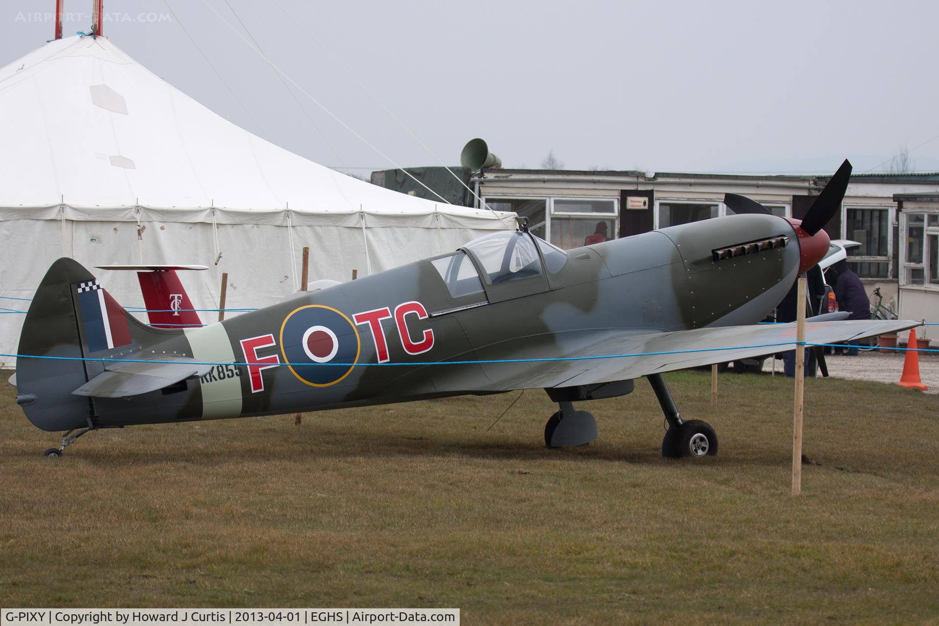 G-PIXY, 2006 Supermarine Aircraft Spitfire Mk.26 C/N PFA 324-14477, At the LAA Fly-In and HMS Dipper 70th Anniversary Event. Privately owned. Painted as RK855/FT-C, a resident here.