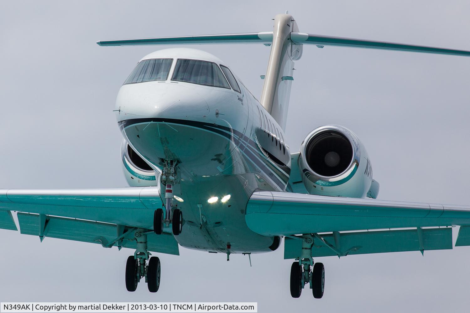 N349AK, 2007 Hawker Beechcraft Hawker 850XP C/N 258876, landing SXM