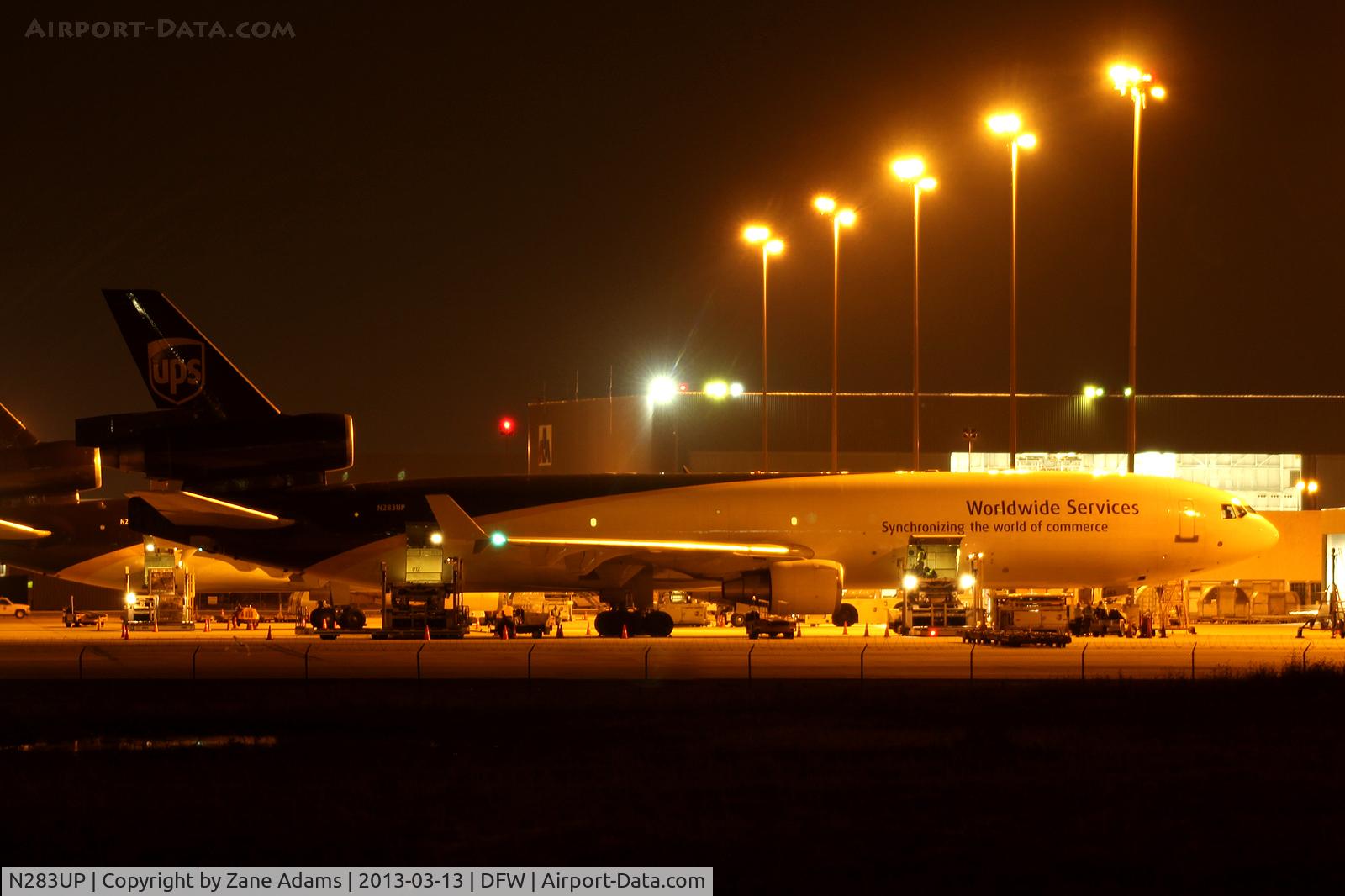 N283UP, 1991 McDonnell Douglas MD-11F C/N 48484, Night time on the UPS ramp at DFW Airport