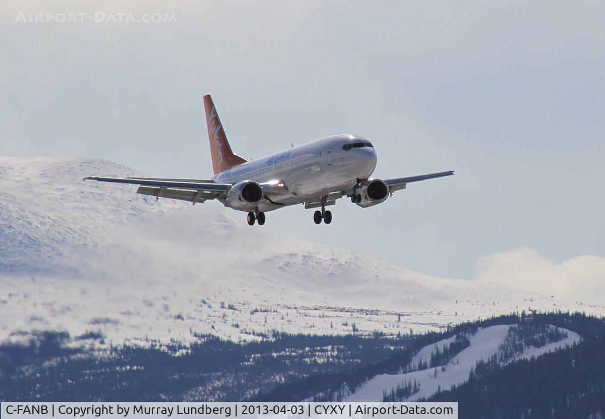 C-FANB, 1992 Boeing 737-48E C/N 25764, Landing at Whitehorse, Yukon after a 2:10 flight from Vancouver, British Columbia.