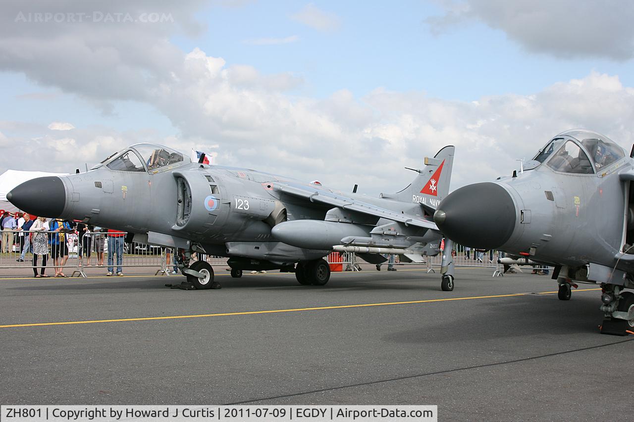 ZH801, 1996 British Aerospace Sea Harrier F/A.2 C/N NB06, Confuse a spotter! To the left is Sea Harrier ZH801 painted as ZH800/123 while to the right is Sea Harrier ZH800, painted as ZH801/001! At Air Day 2011.