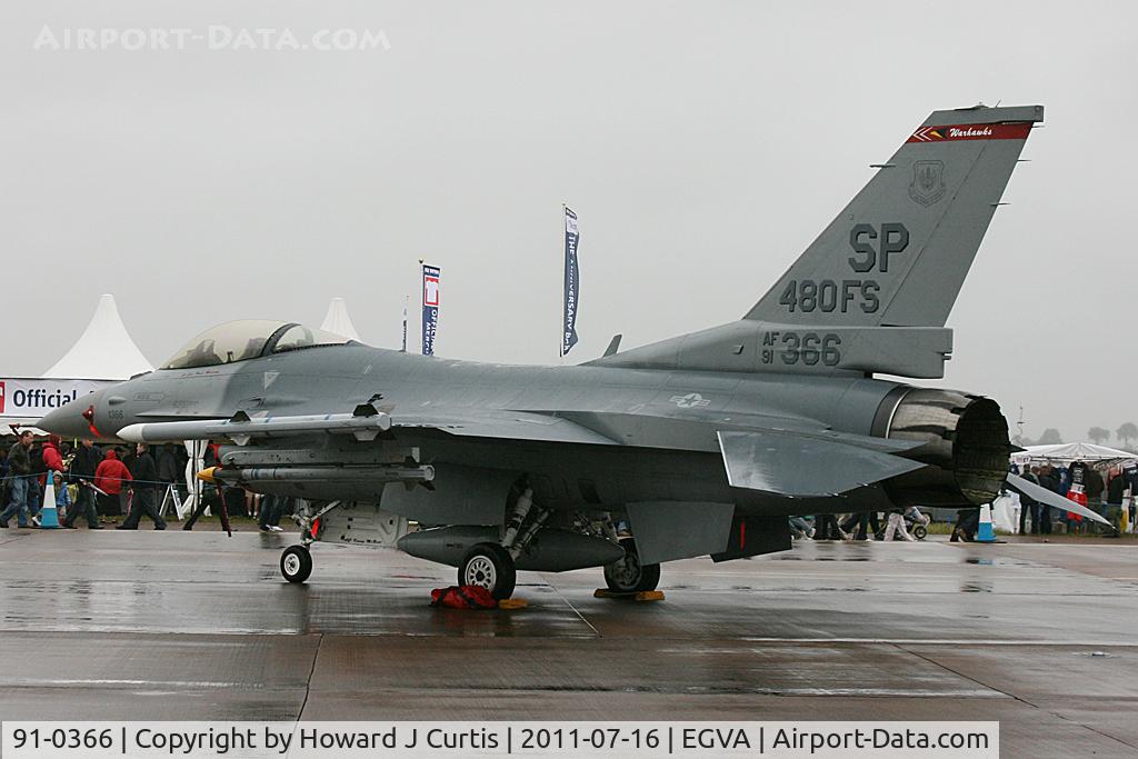 91-0366, 1991 General Dynamics F-16C Fighting Falcon C/N CC-64, 480th FS markings. RIAT 2011.