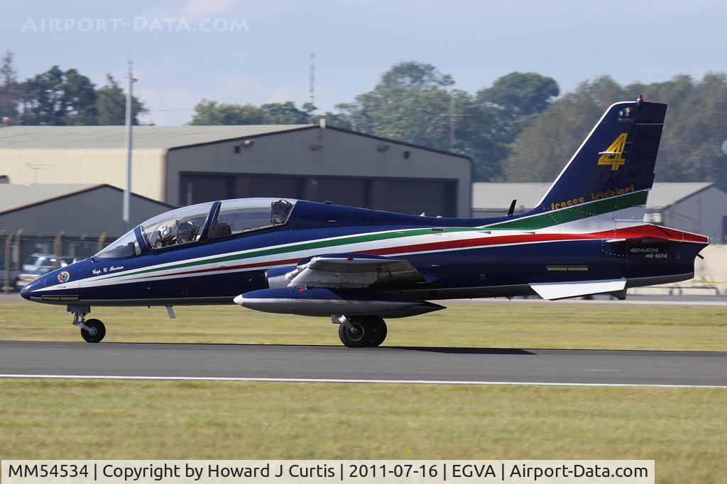MM54534, Aermacchi MB-339PAN C/N 6741/136/AA068, Coded 4, Frecce Tricolori. RIAT 2011.
