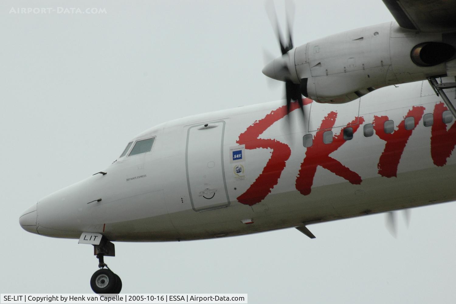 SE-LIT, 1990 Fokker 50 C/N 20194, Skyways Fokker 50 on final approach to Stockholm Arlanda airport, Sweden.