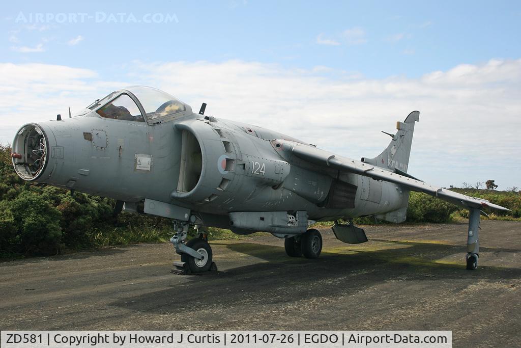 ZD581, 1985 British Aerospace Sea Harrier F/A.2 C/N 912044/B38/P31, Coded 124. At the Fire School, Predannack.