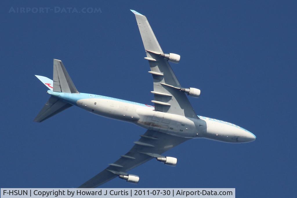 F-HSUN, 1993 Boeing 747-422 C/N 26880, Corsair, climbing out of Orly. Photo taken at Moigny0sur-Ecole, France.