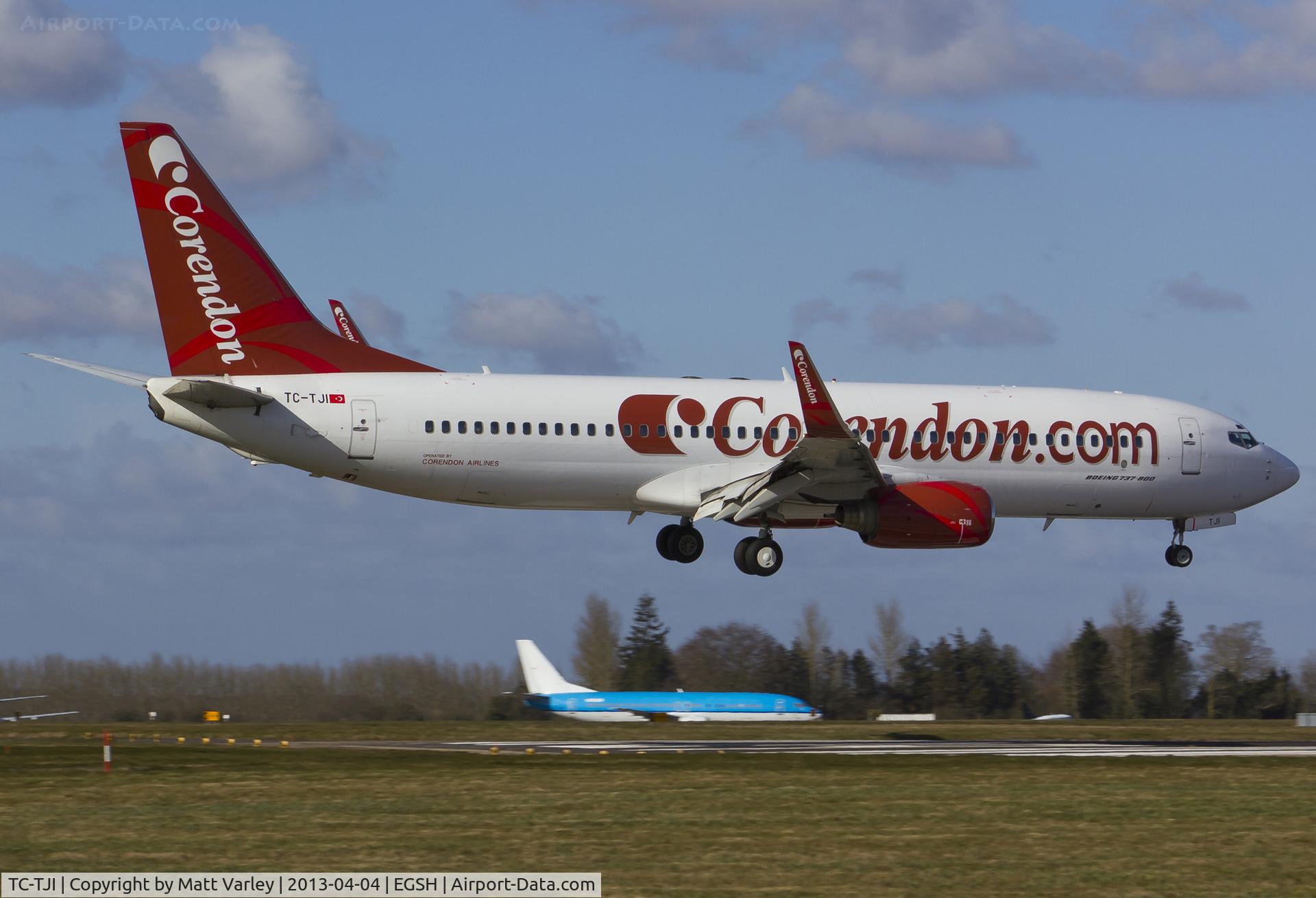 TC-TJI, 2002 Boeing 737-8S3 C/N 29246, Arriving at EGSH for the first Holiday flight of the summer.