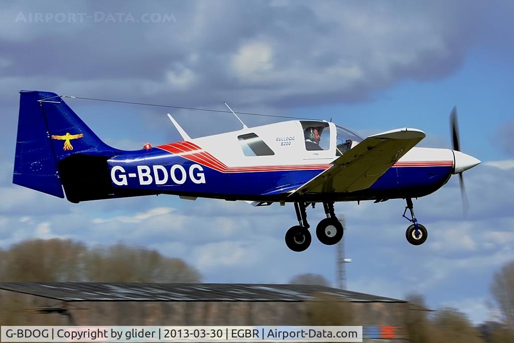 G-BDOG, 1976 Scottish Aviation Bulldog 200 C/N BH200/381, Arriving Rwy 11