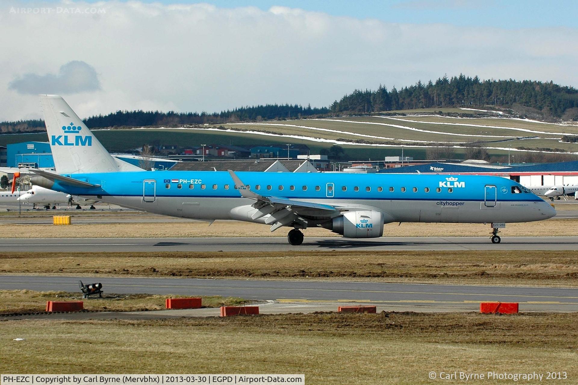 PH-EZC, 2008 Embraer 190LR (ERJ-190-100LR) C/N 19000250, Taken from 'The Mound' near Bond Helicopters.