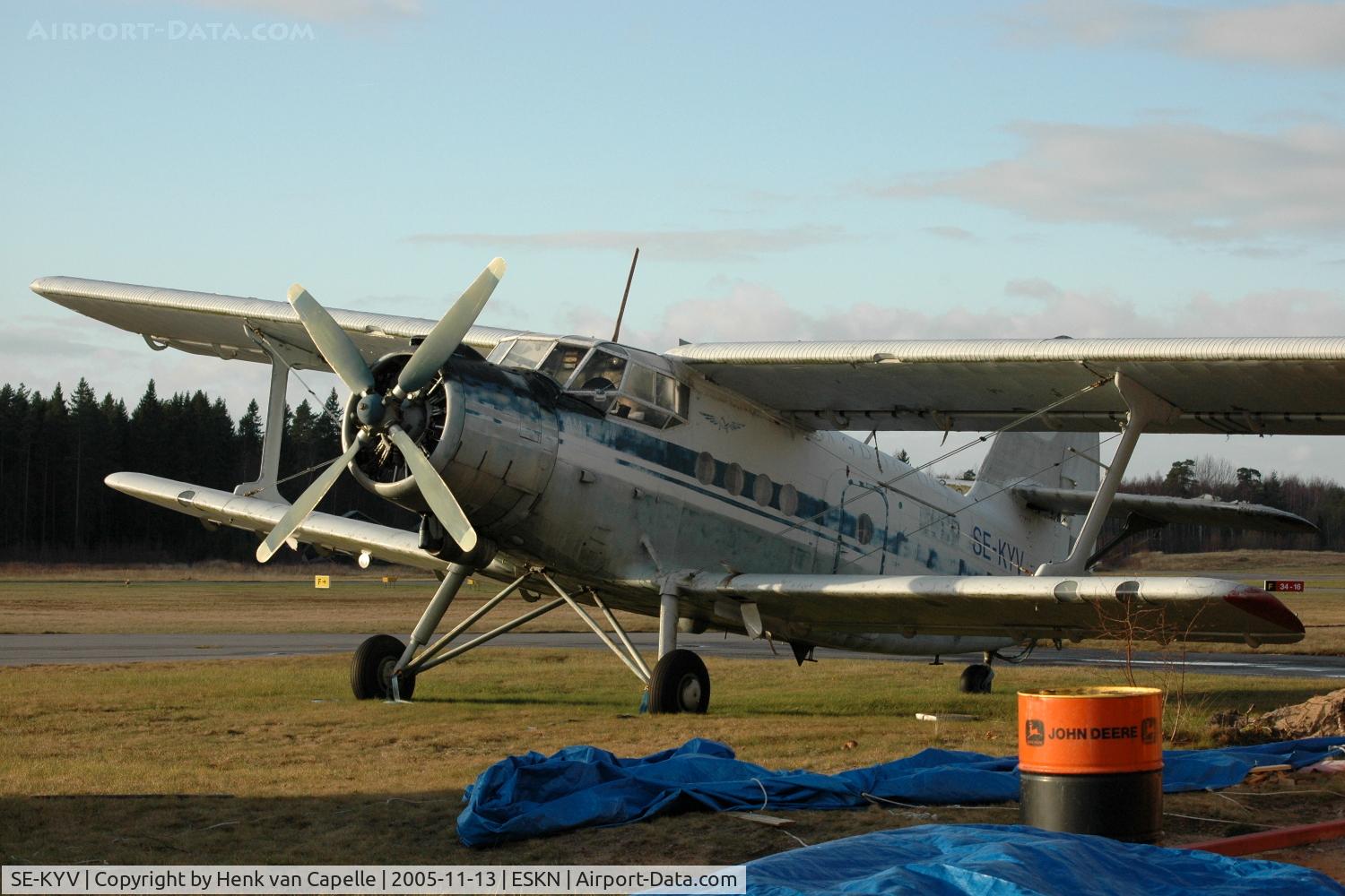 SE-KYV, 1966 PZL-Mielec An-2TP C/N 1G77-12, An-2TP parked at Nyköping Skavsta airport, Sweden. Its was declared not airworthy in 2007 and its registration was cancelled.