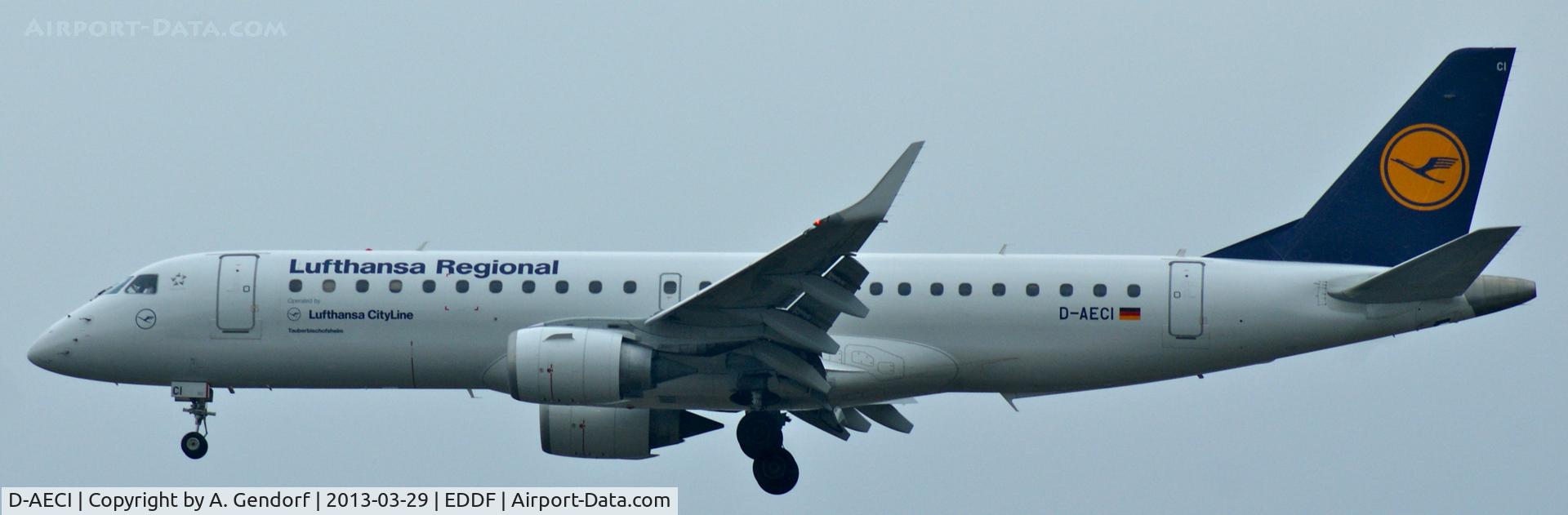 D-AECI, 2010 Embraer 190LR (ERJ-190-100LR) C/N 19000381, Lufthansa Cityline, on finals RWY 25L at Frankfurt Int´l (EDDF)
