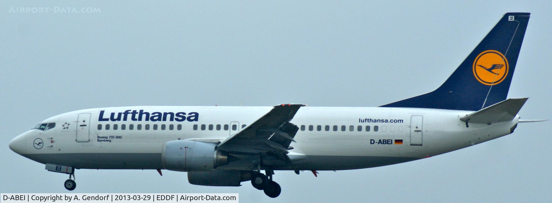 D-ABEI, 1991 Boeing 737-330 C/N 25359, Lufthansa, is approaching Frankfurt Int´l (EDDF)