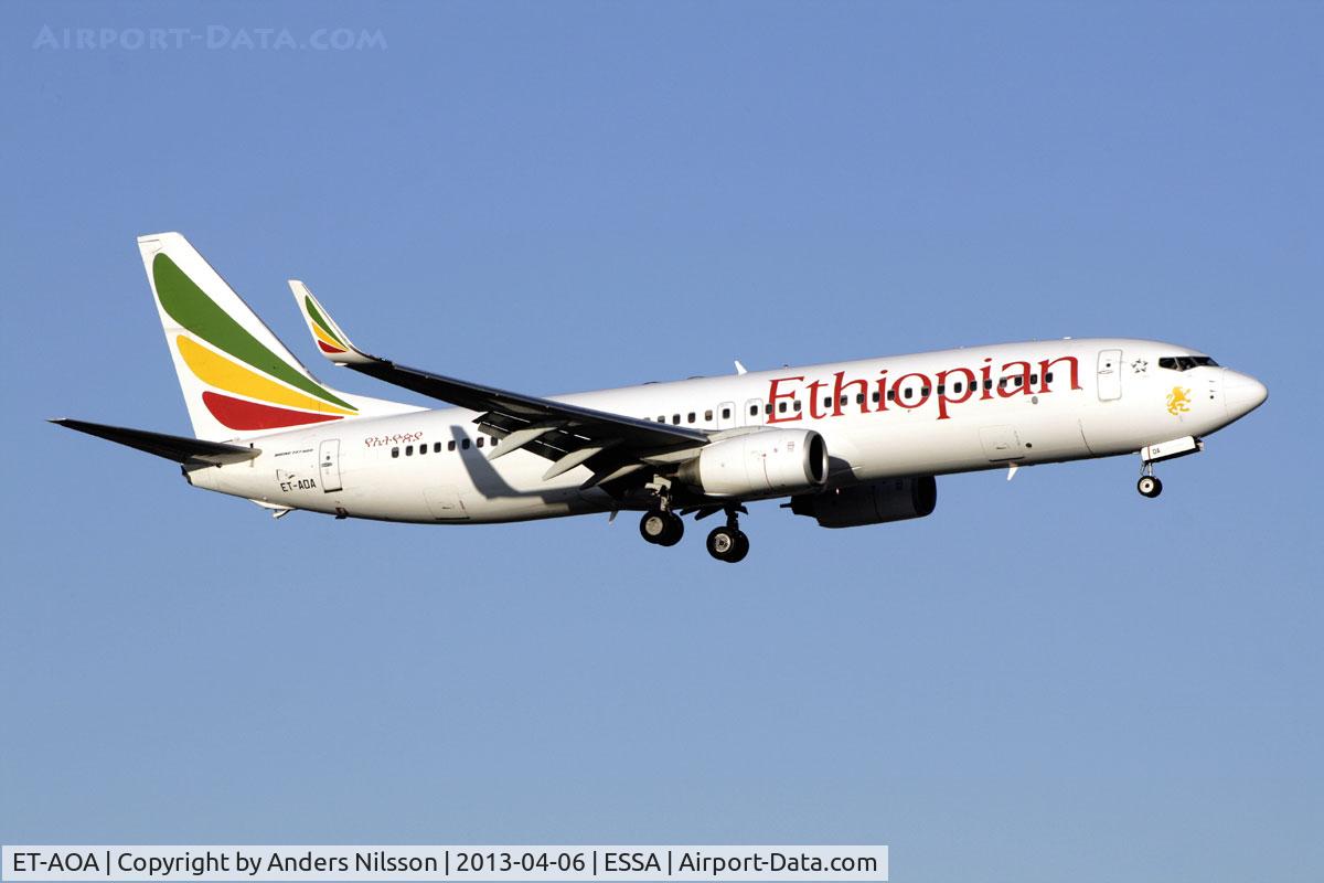 ET-AOA, 2010 Boeing 737-8HO C/N 37936, On final approach for runway 01L.