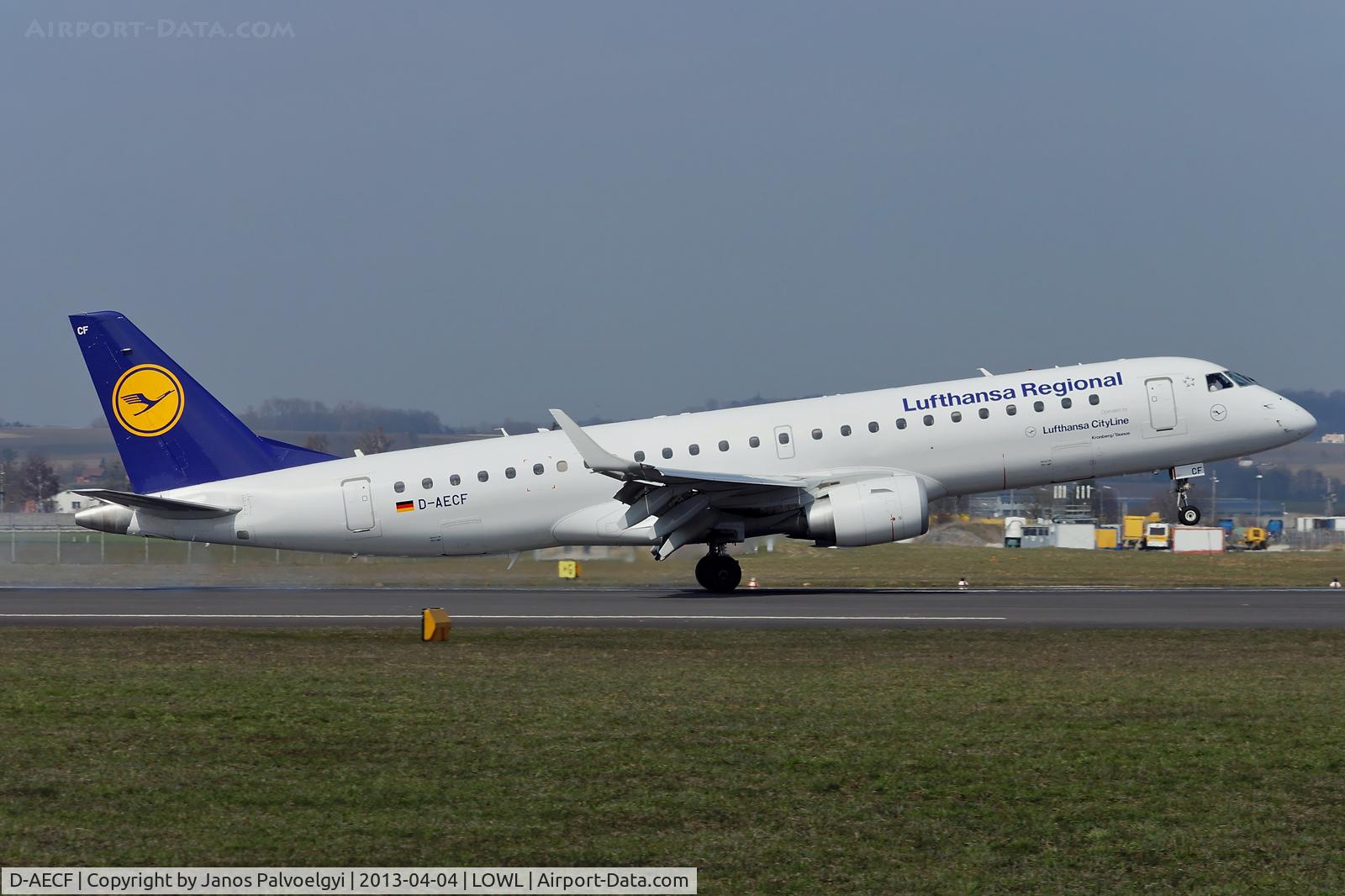 D-AECF, 2010 Embraer 190LR (ERJ-190-100LR) C/N 19000359, Lufthansa Embraer ERJ-190-100LR landing in LOWL/LNZ
