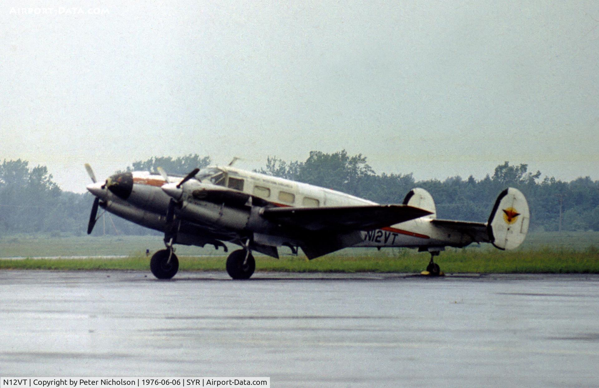 N12VT, 1952 Beech Expeditor 3NM C/N CA-179, Beech 3NM of Great Western Airlines parked at Syracuse in June 1976.