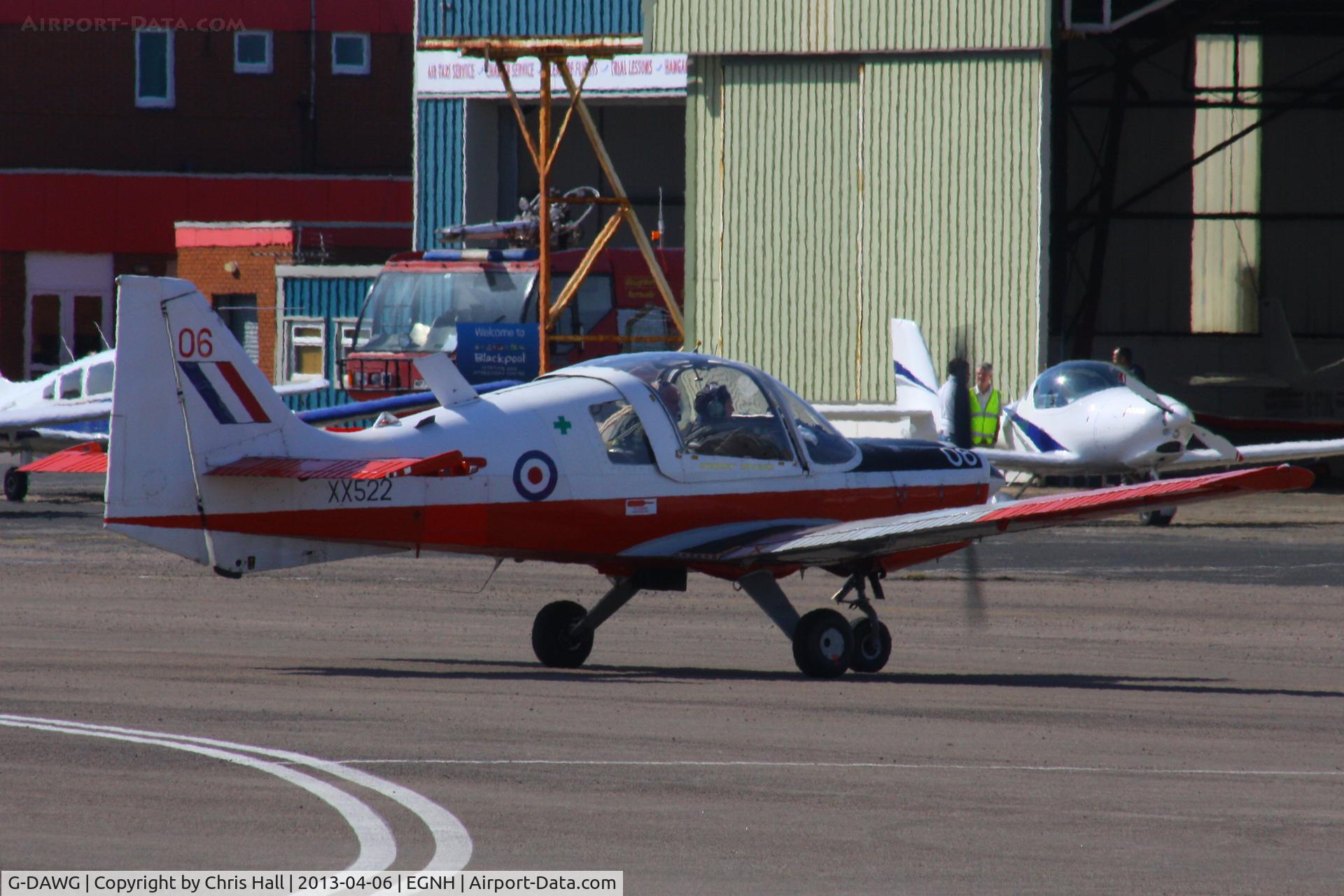 G-DAWG, 1973 Scottish Aviation Bulldog T.1 C/N BH120/208, after sitting in a hangar at Barton gathering dust for several years, this Bulldog was moved by road to Blackpool and is back flying again