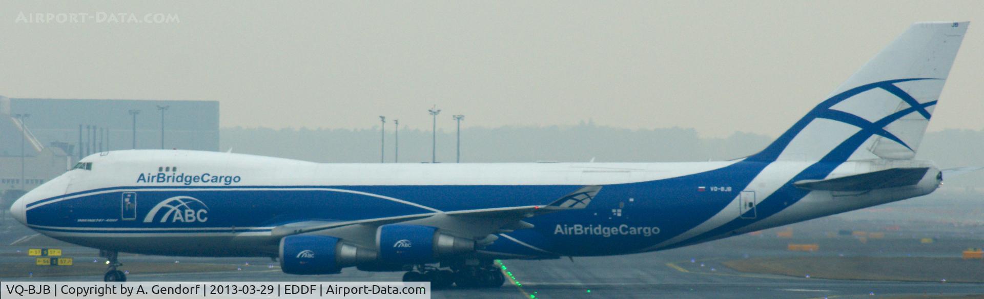 VQ-BJB, 2004 Boeing 747-446F C/N 33749, Air Bridge Cargo, is taxiing here to the Cargo Terminal  South at Frankfurt Int´l (EDDF)