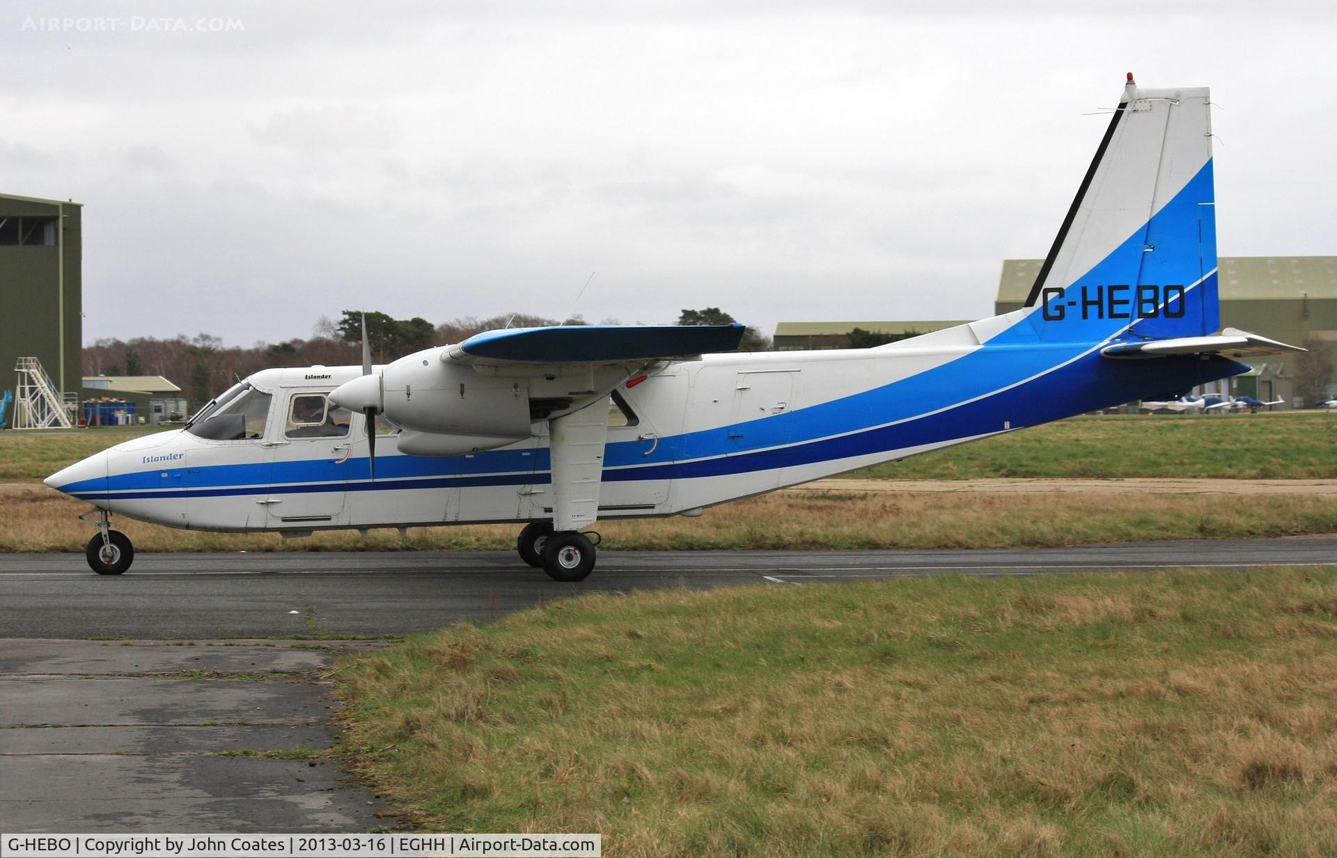 G-HEBO, 1993 Pilatus Britten-Norman BN-2B-20 Islander C/N 2268, ex G-BUBK arriving for a respray