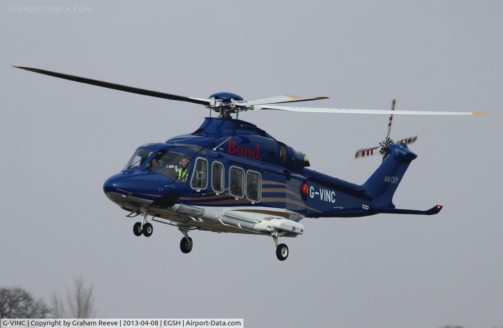 G-VINC, 2013 AgustaWestland AW-139 C/N 31478, About to land.