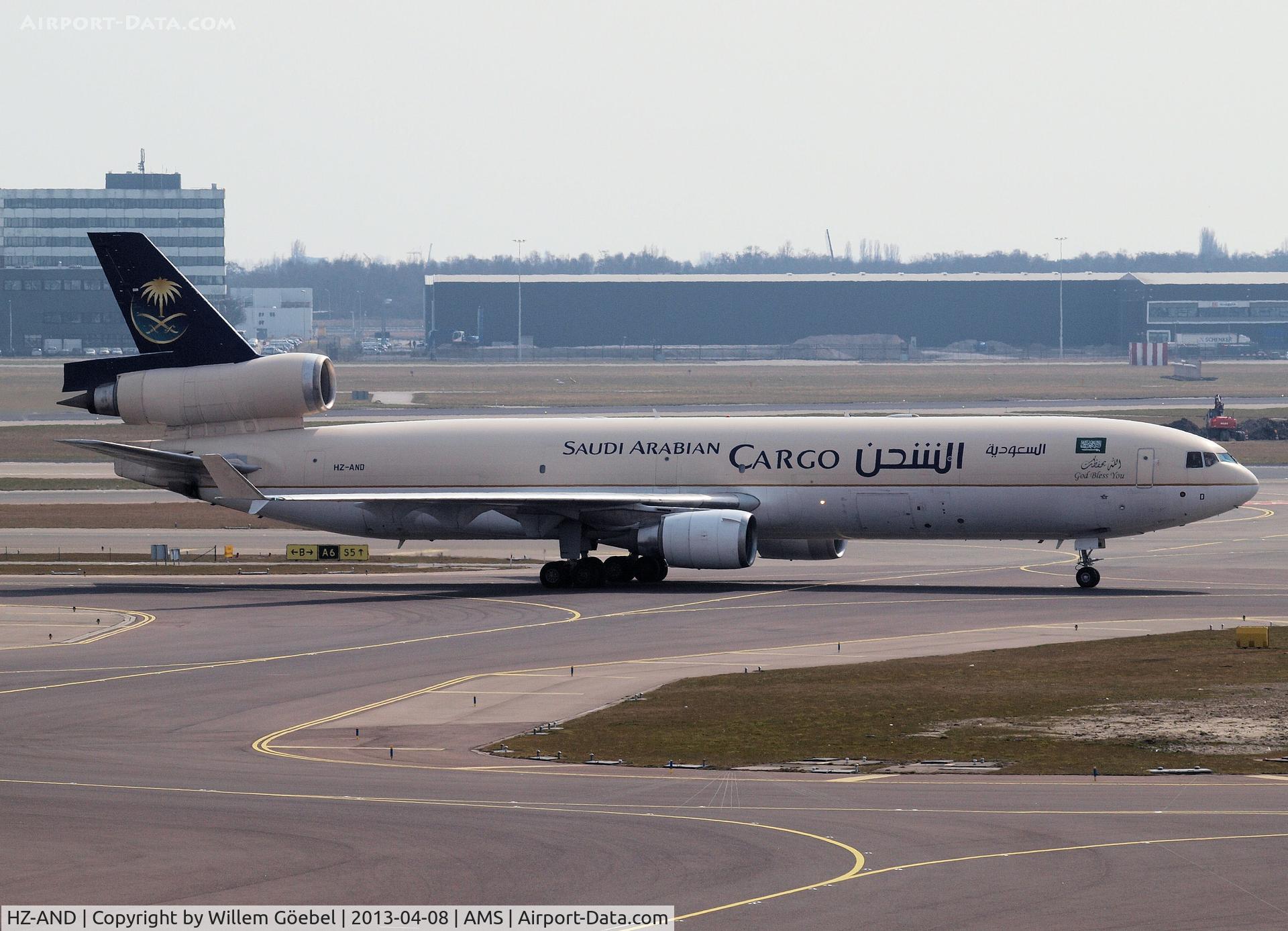 HZ-AND, 1997 McDonnell Douglas MD-11F C/N 48777, Landing on runway 06 of Schiphol Airport