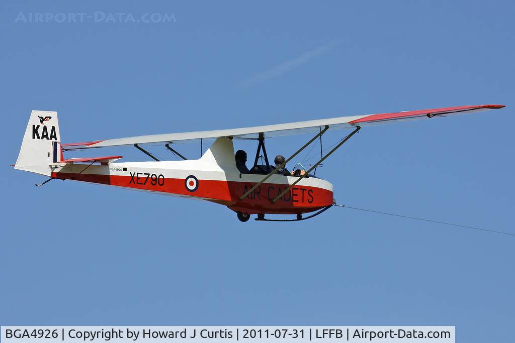 BGA4926, 2000 Slingsby T-31B Cadet TX.3 C/N 903, Coded KAA, flying here and apparently based in Europe. Sadly this was written off in a fatal collision here on 5th May 2012.