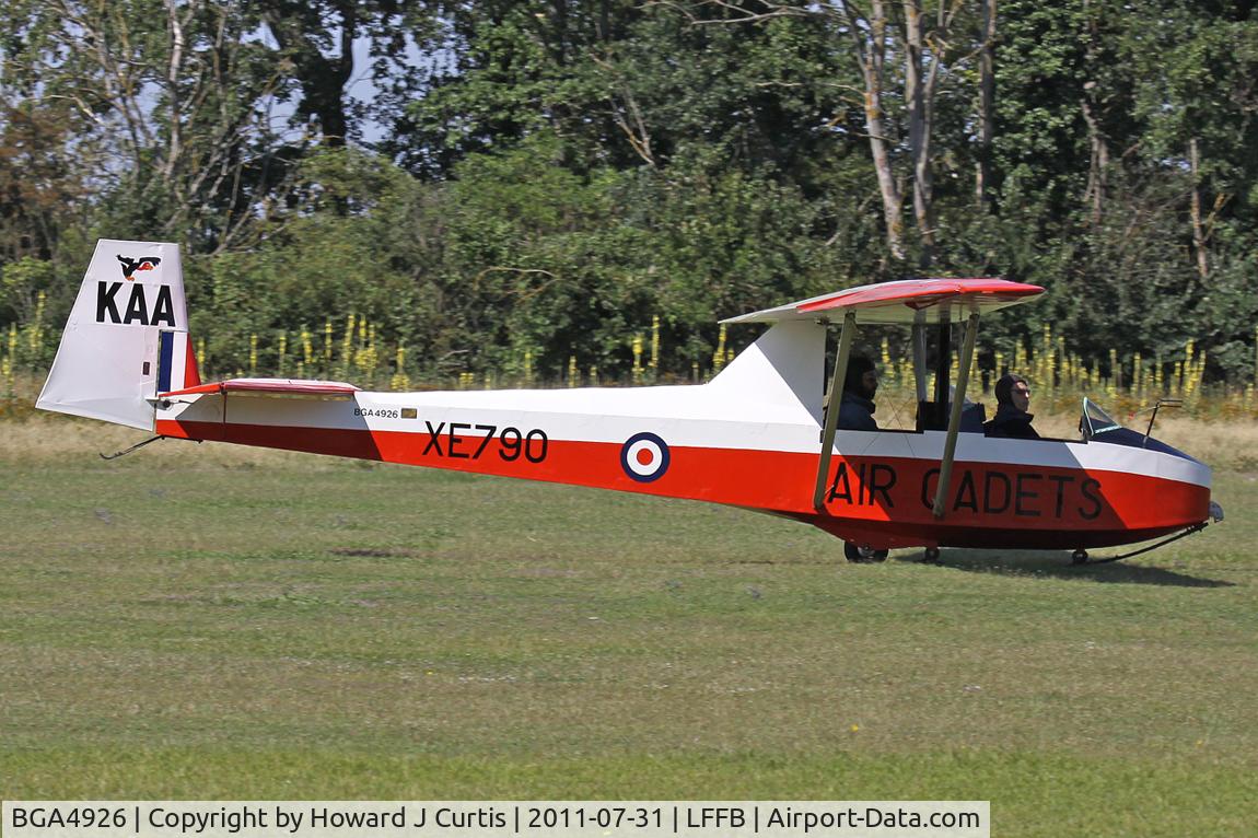 BGA4926, 2000 Slingsby T-31B Cadet TX.3 C/N 903, Still wearing its former Air Cadets markings as XE790. Written off here on 5th May 2012.