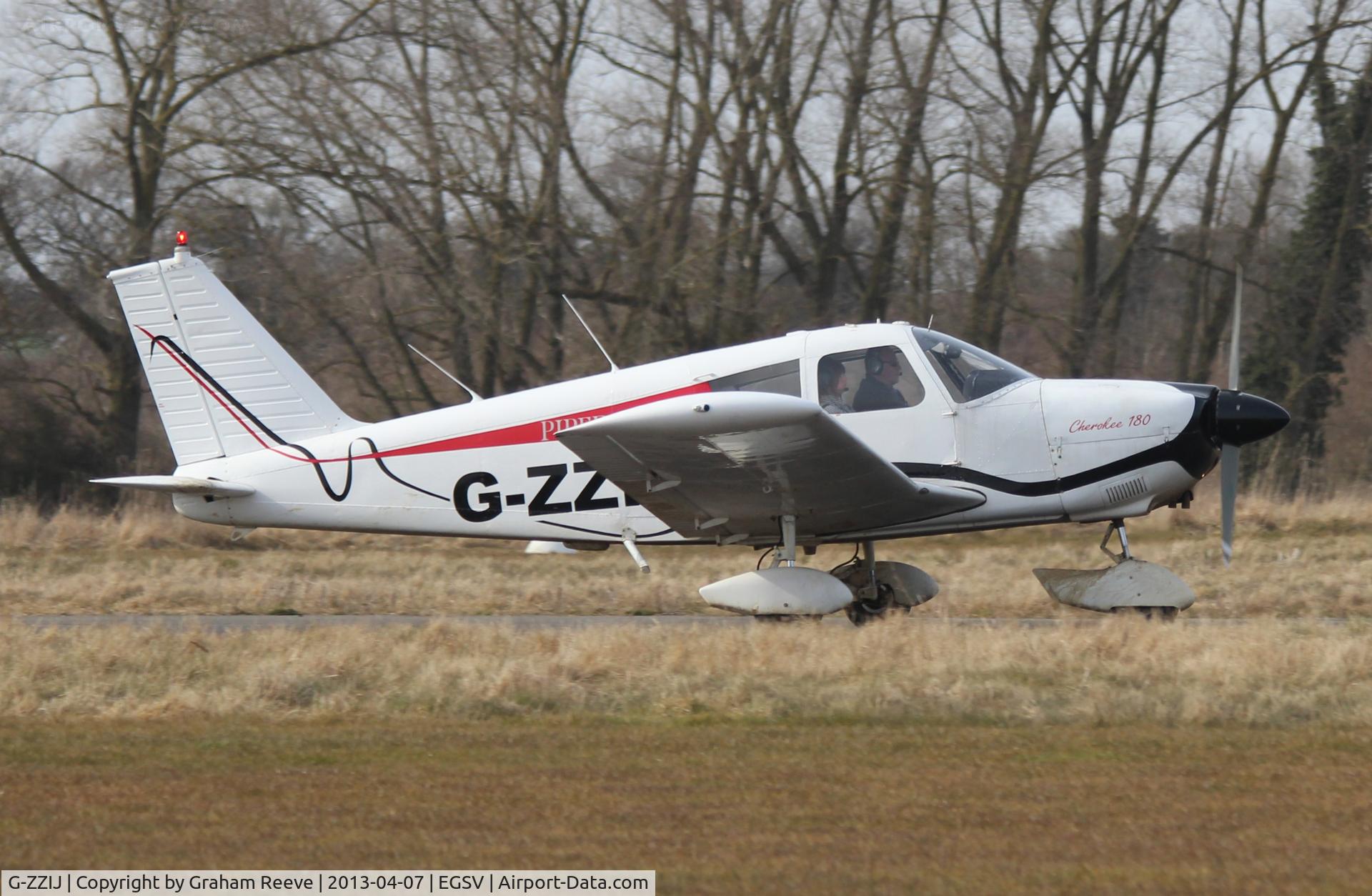 G-ZZIJ, 1966 Piper PA-28-180 Cherokee C/N 28-3639, Taking off from Old Buckenham.