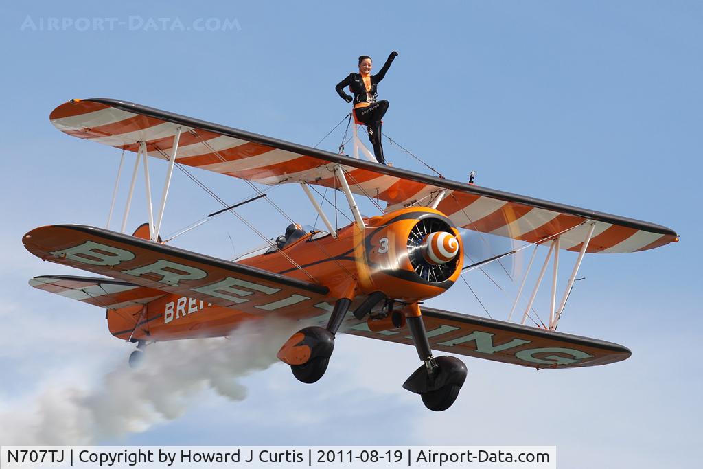 N707TJ, 1943 Boeing A75N1(PT17) C/N 75-950, At the Bournemouth Air Festival. Breitling wing walkers.