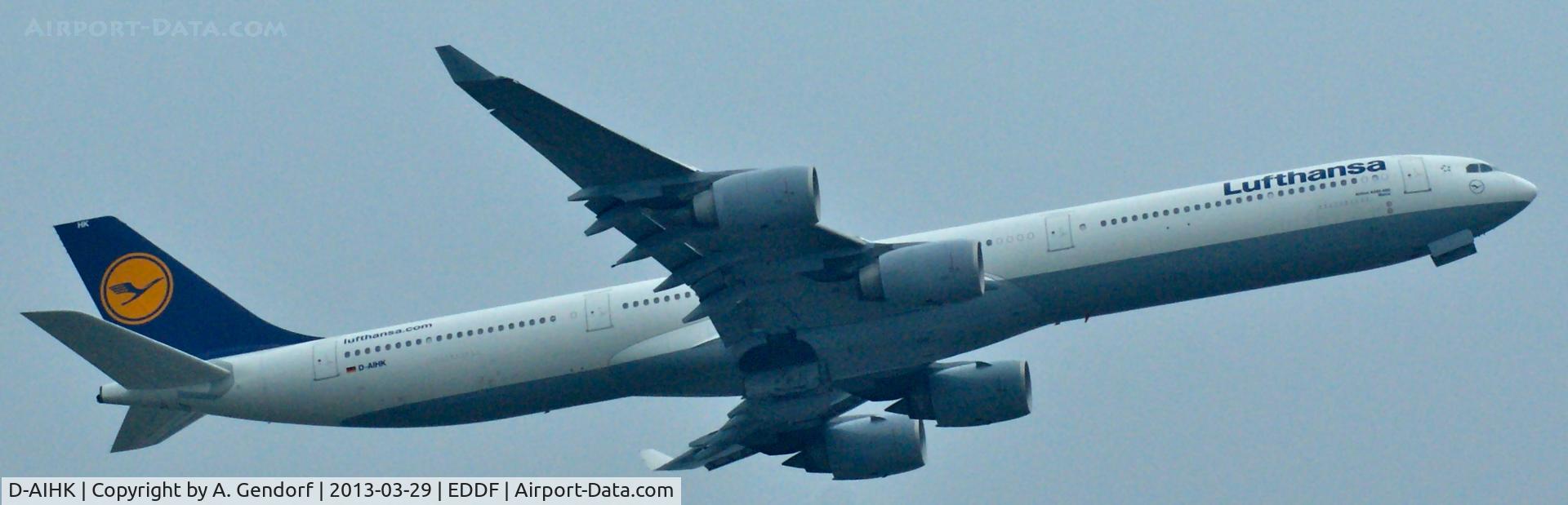 D-AIHK, 2004 Airbus A340-642 C/N 580, Lufthansa, seen here climbing out at Frankfurt Int´l (EDDF)