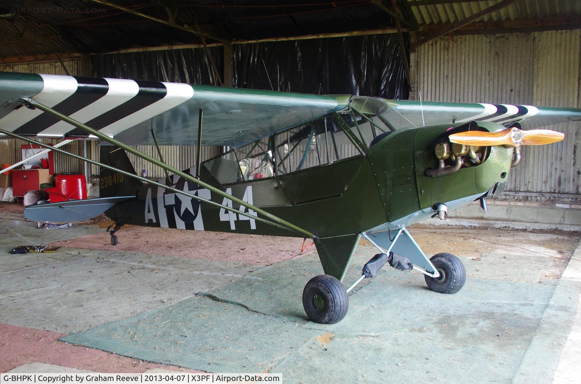 G-BHPK, 1943 Piper L-4H Grasshopper (J3C-65D) C/N 12161, Parked at Priory Farm.