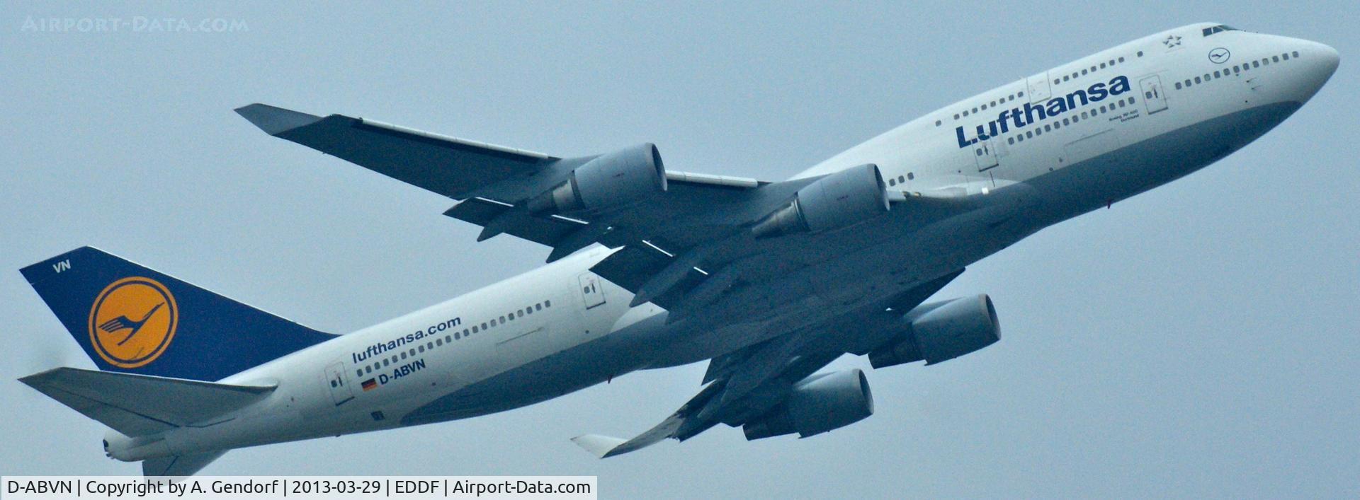 D-ABVN, 1992 Boeing 747-430 C/N 26427, Lufthansa, seen here climbing out at Frankfurt Int´l (EDDF)