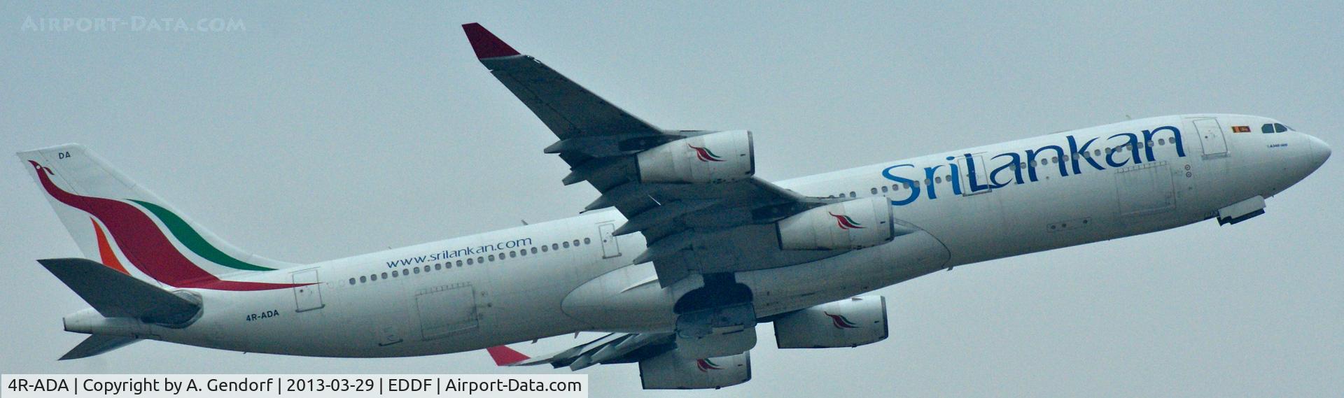4R-ADA, 1994 Airbus A340-311 C/N 032, SriLankan, seen here climbing out, after take off on RWY 25C at Frankfurt Int´l (EDDF)