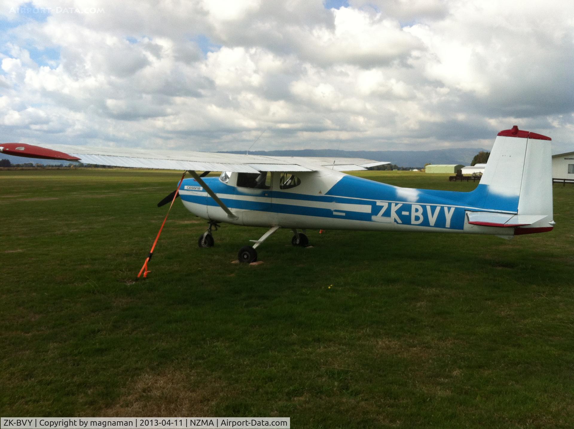 ZK-BVY, Cessna 150 C/N 17865, At Matamata - only 3 aircraft outside and not a soul around. Guess very busy at weekends as hangars and glider trailers abound.