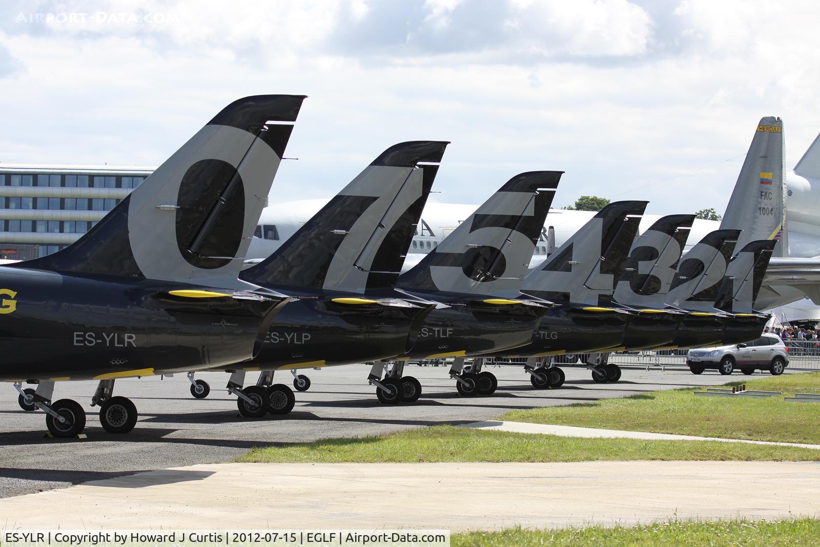 ES-YLR, Aero L-39 Albatros C/N 691880, Coded 0. Line up of the Breitling fighters at the Farnborough Air Show.
