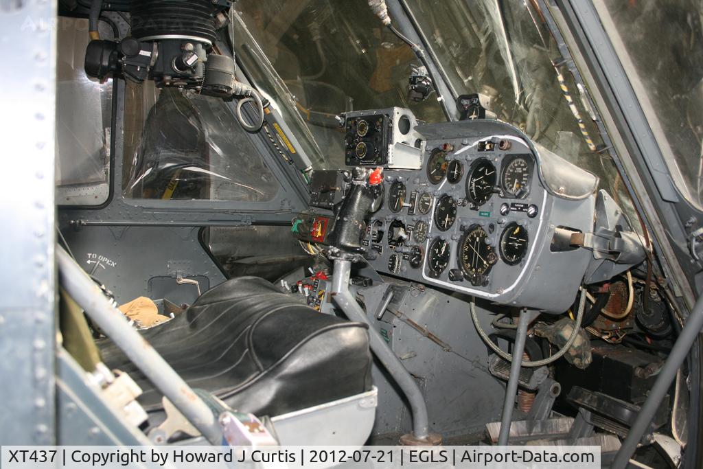 XT437, 1965 Westland Wasp HAS.1 C/N F9607, A view of the cockpit. At the newly located Boscombe Down Air Collection here.