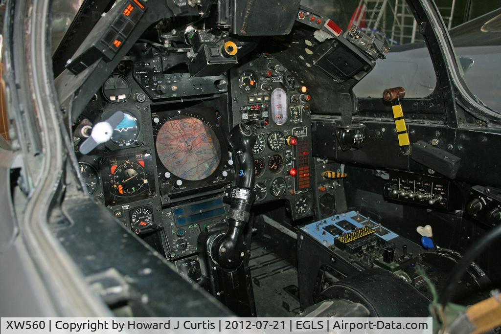 XW560, 1969 Sepecat Jaguar S C/N SO-6, A view of the cockpit. At the newly located Boscombe Down Air Collection here.