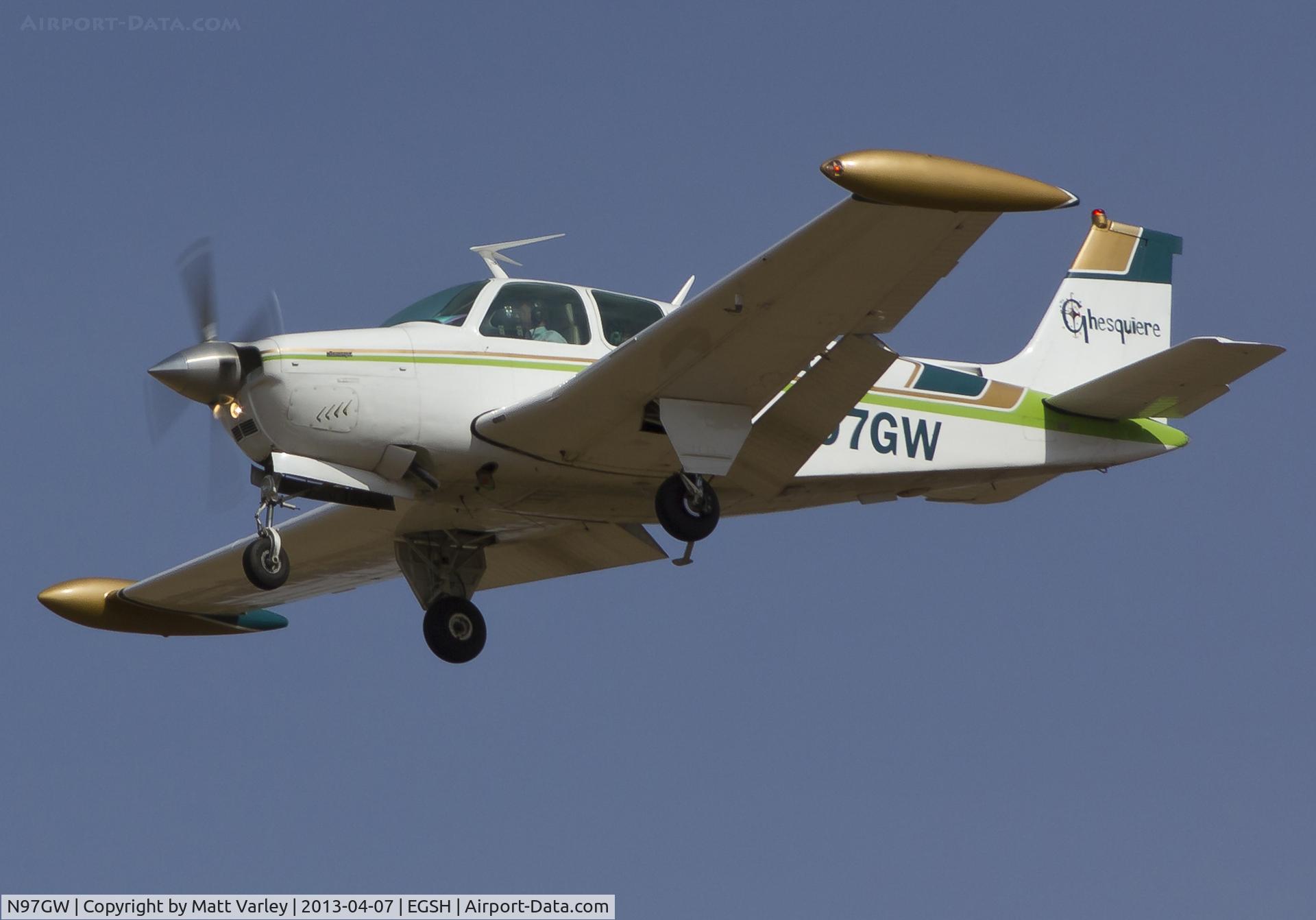 N97GW, 1977 Beech A36 Bonanza 36 C/N E-1143, Arriving at EGSH.