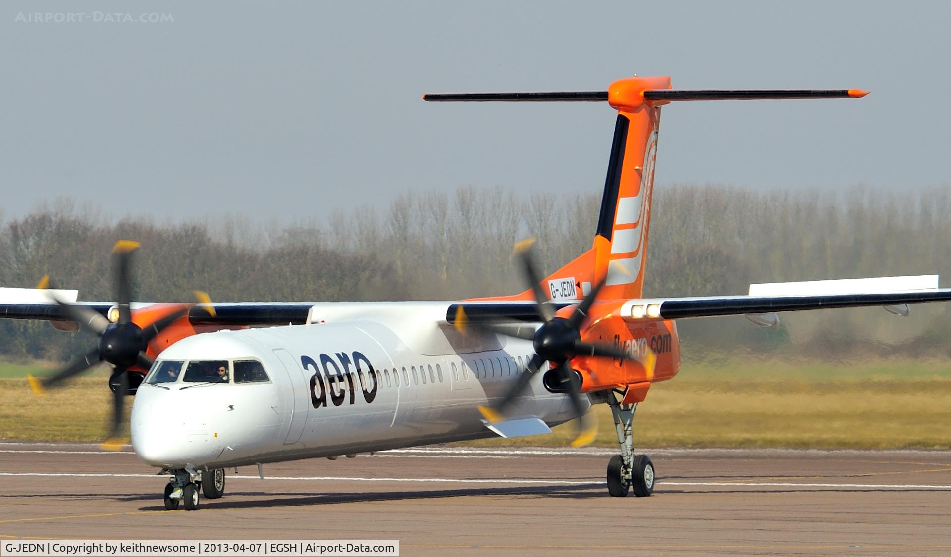 G-JEDN, 2003 De Havilland Canada DHC-8-402Q Dash 8 C/N 4078, Turning to leave sprayed into Aero Contractors colour scheme.