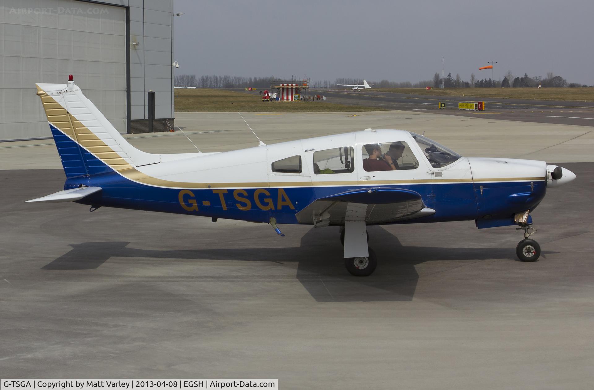 G-TSGA, 1977 Piper PA-28R-201 Cherokee Arrow III C/N 28R-7737082, Sat on stand at SaxonAir.