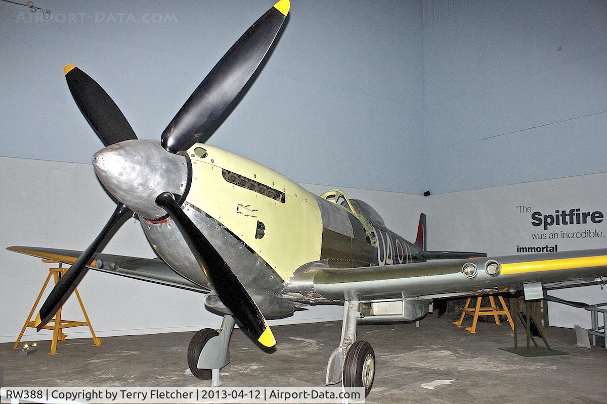 RW388, 1945 Supermarine 361 Spitfire LF.XVIe C/N CBAF.IX.4646, 85% original parts of 1945 Supermarine 361 Spitfire LF.XVIe, c/n: CBAF.IX.4646 on view at Potteries Museum & Art Gallery in Hanley  - a tribute to local born , Spitfire designer , R.J.Mitchell