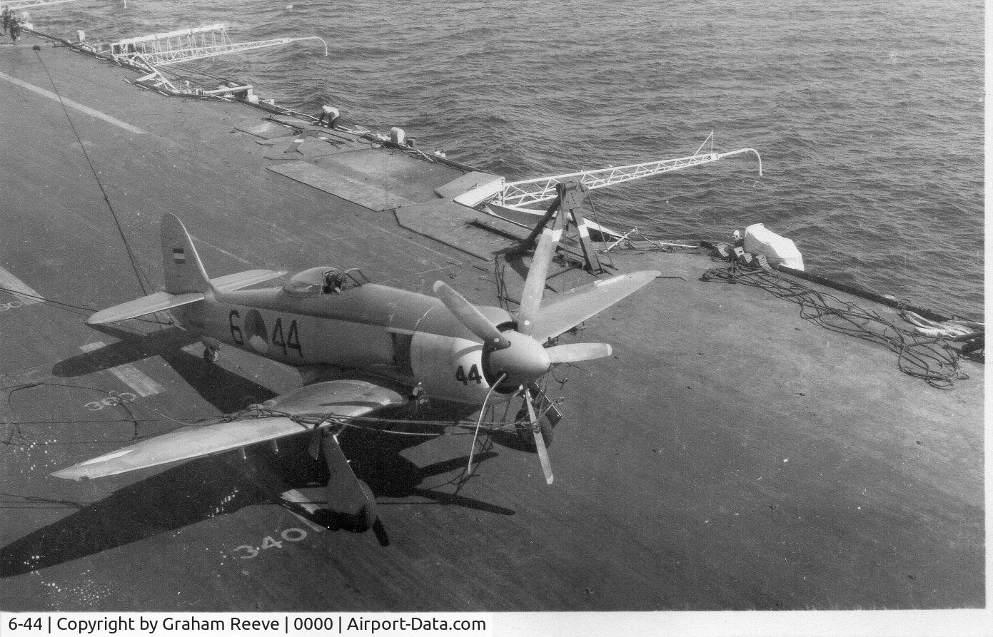 6-44, Hawker Sea Fury Mk.50 C/N 6311, Royal Netherlands Navy Hawker Sea Fury marked as 6 44 following a landing inicdent on a carier.