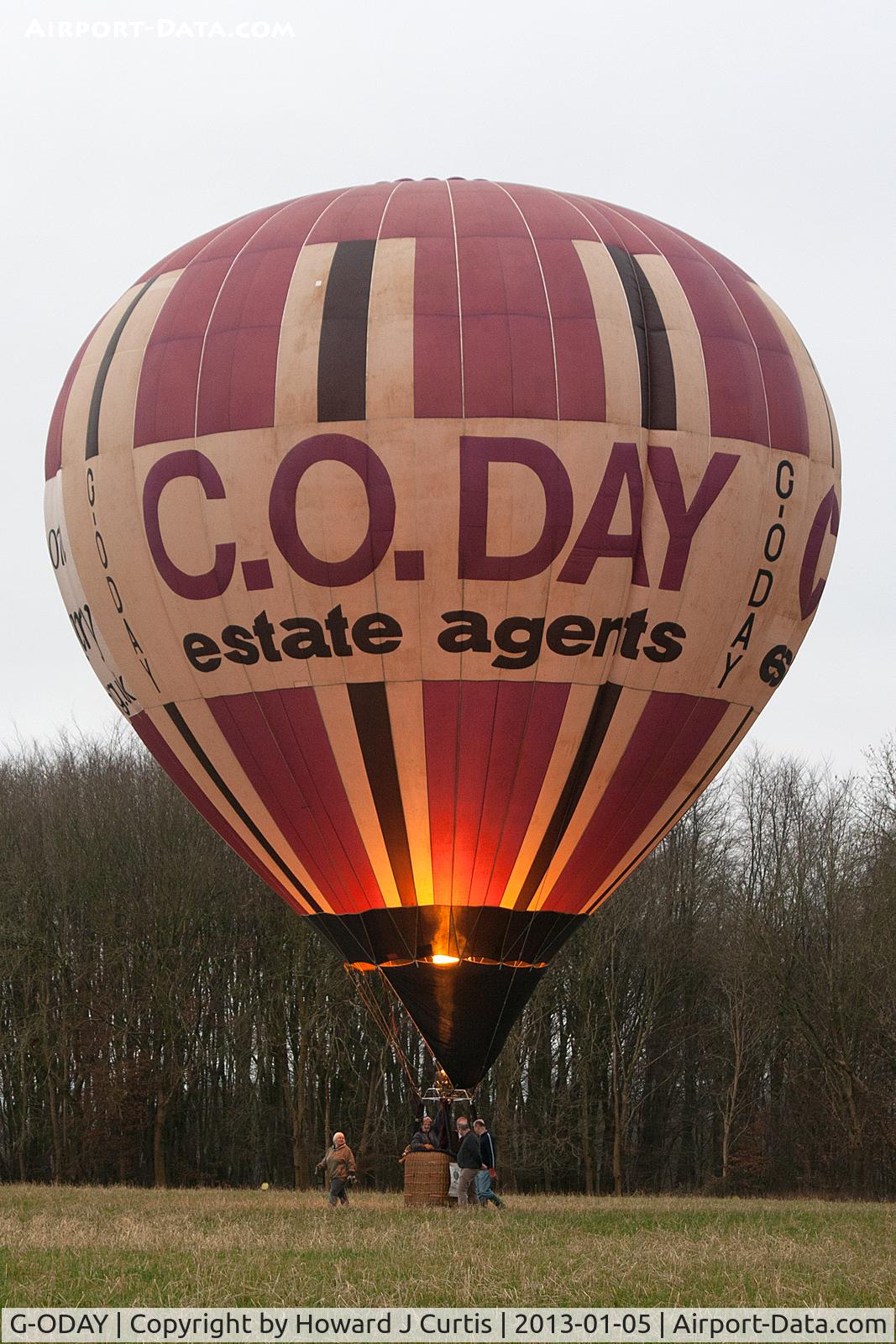 G-ODAY, 1979 Cameron Balloons N-56 C/N 551, At the 2013 Icicle Balloon Meet, Savernake Forest, Wilts. 'C.O.Day'/BBML.