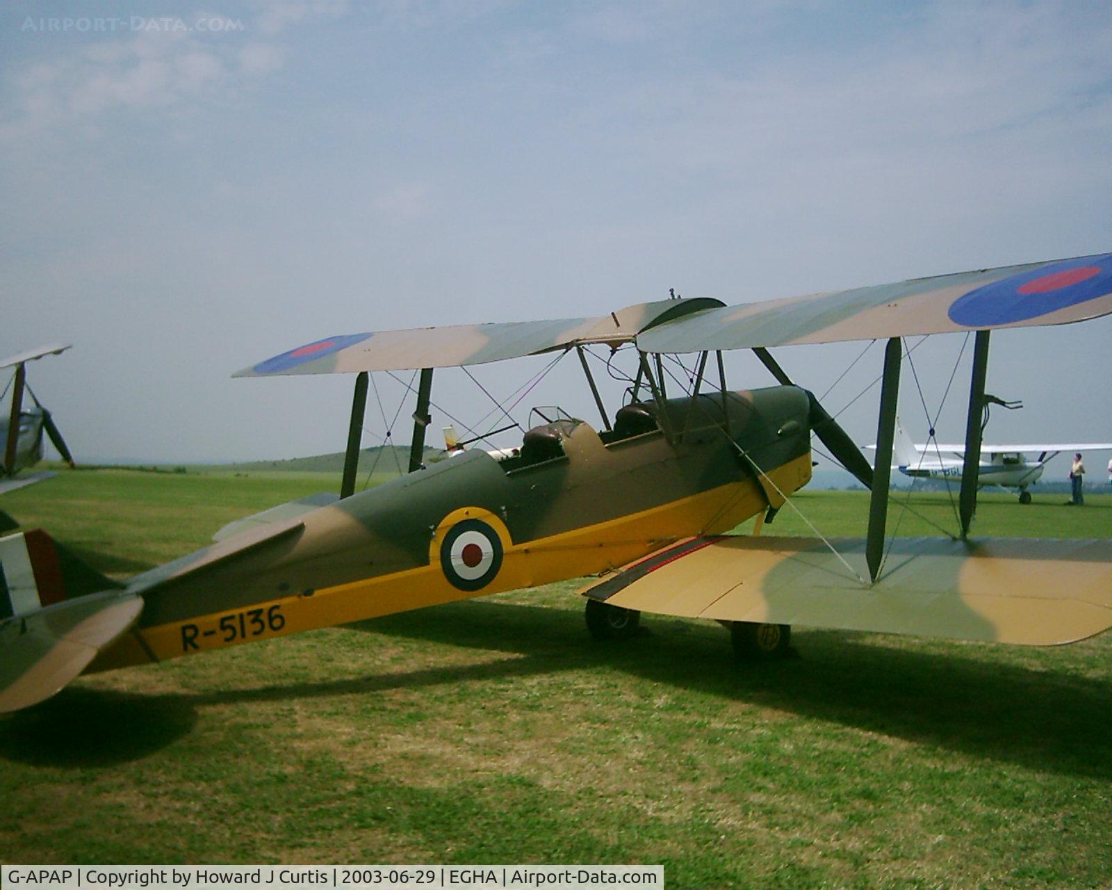 G-APAP, 1940 De Havilland DH-82A Tiger Moth II C/N 83018, Painted as R-5136. Privately owned.