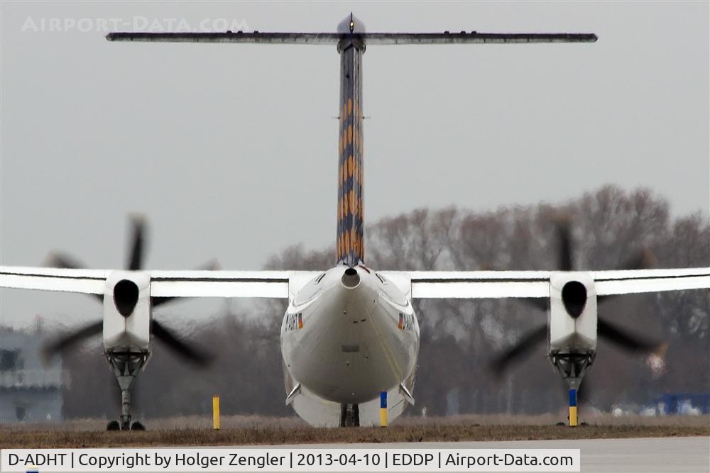 D-ADHT, 2009 De Havilland Canada DHC-8-400Q Dash 8 C/N 4281, MUC shuttle on taxi to rwy 26R....
