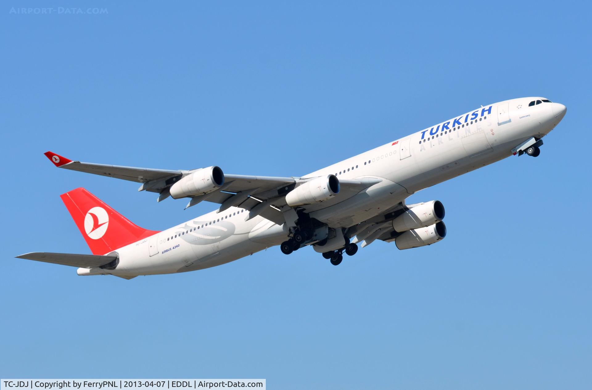 TC-JDJ, 1993 Airbus A340-311 C/N 023, Turkish A343 departing DUS