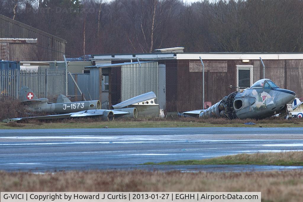 G-VICI, 1955 De Havilland (F+W Emmen) DH-112 Venom FB.50 C/N 783, Broken up ready for transportation to Ireland.